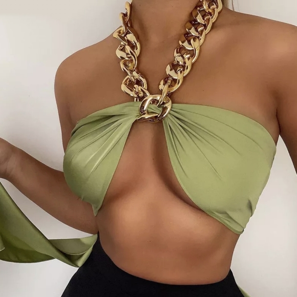 NWT Sexy Gold Chain Halter Summer Crop Top S:Small-Medium - Picture 2 of 6